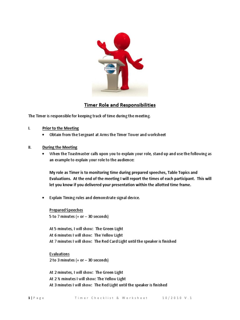 Template For Timer Role and Responsibilities2 | PDF | Career & Growth
