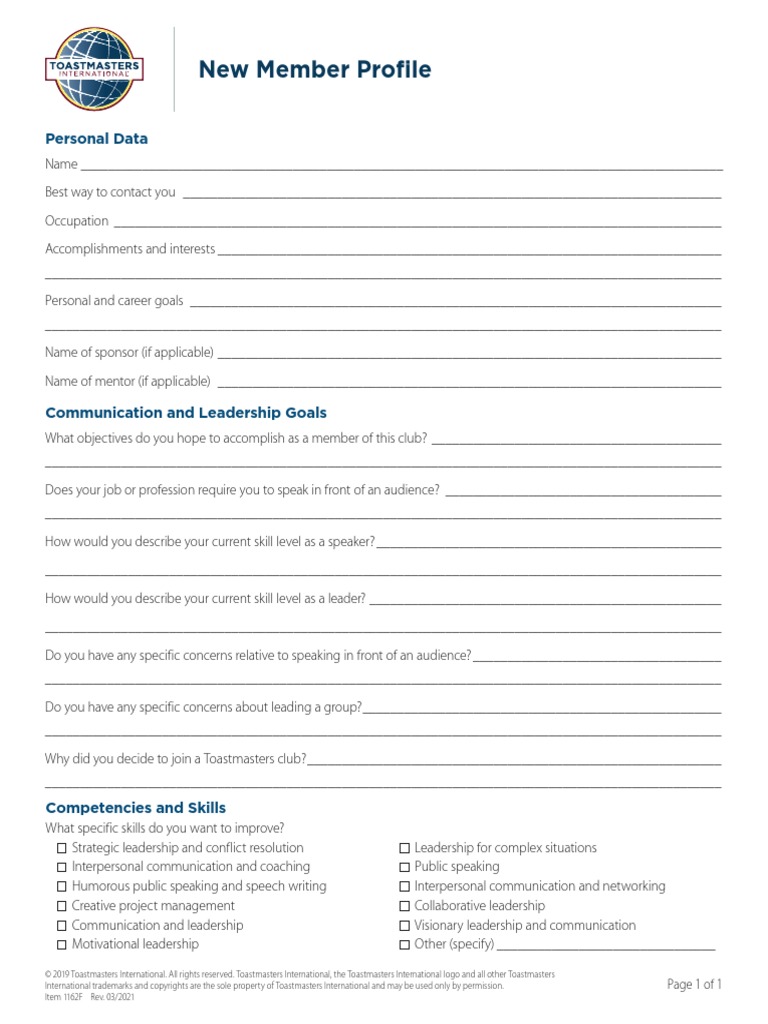 1162f New Member Profile Sheet | PDF | Leadership | Public Speaking