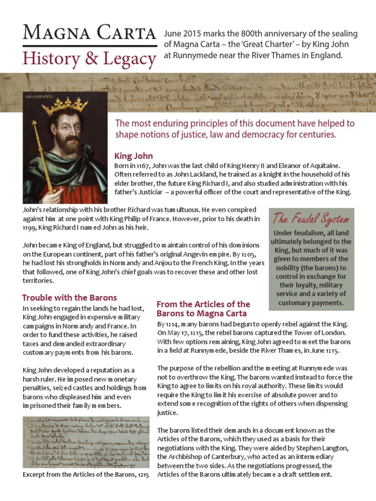MagnaCartaDisplayFactSheetEnglish PDF Magna Carta Law Of The