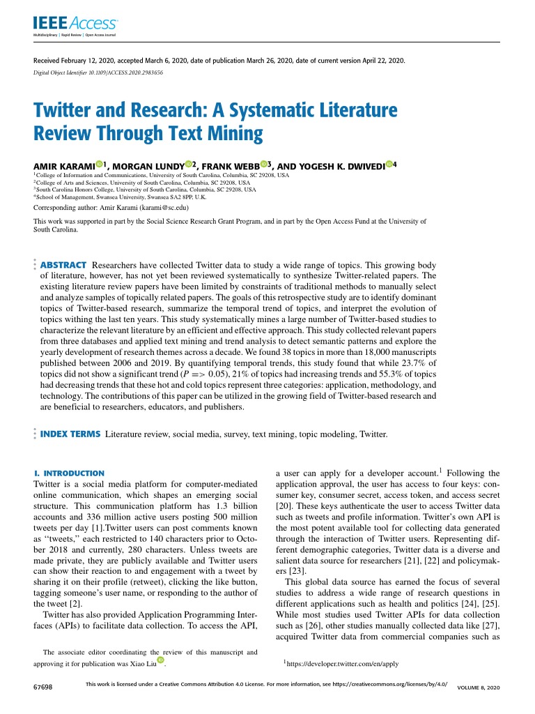 twitter and research a systematic literature review through text mining