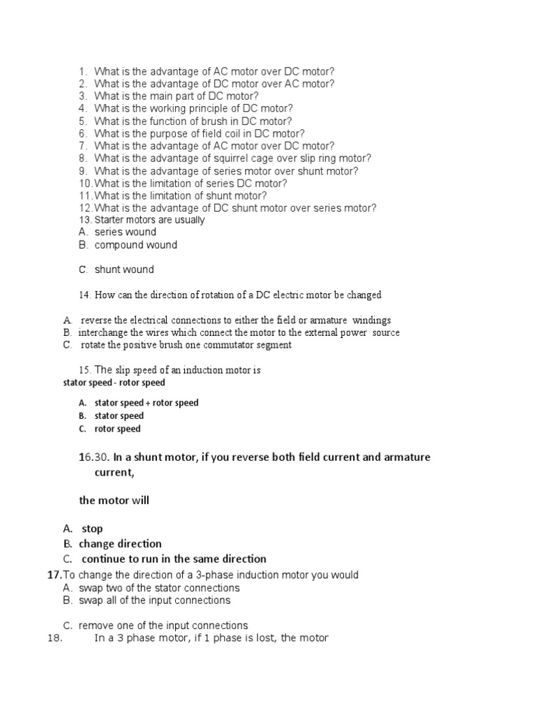 DC Motor Worksheet PDF Electric Motor Electrical Engineering