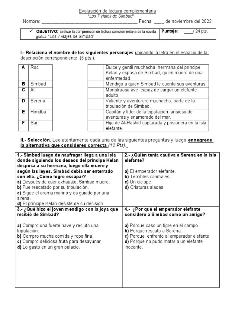 Evaluaci n de lectura complementaria los7viajes de simbad pdf