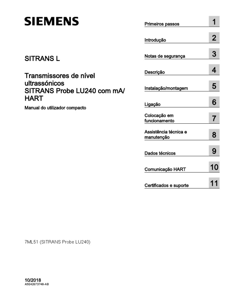Ultrasonic Level Transmitter LU240 SIEMENS SITRANS PT | PDF ...