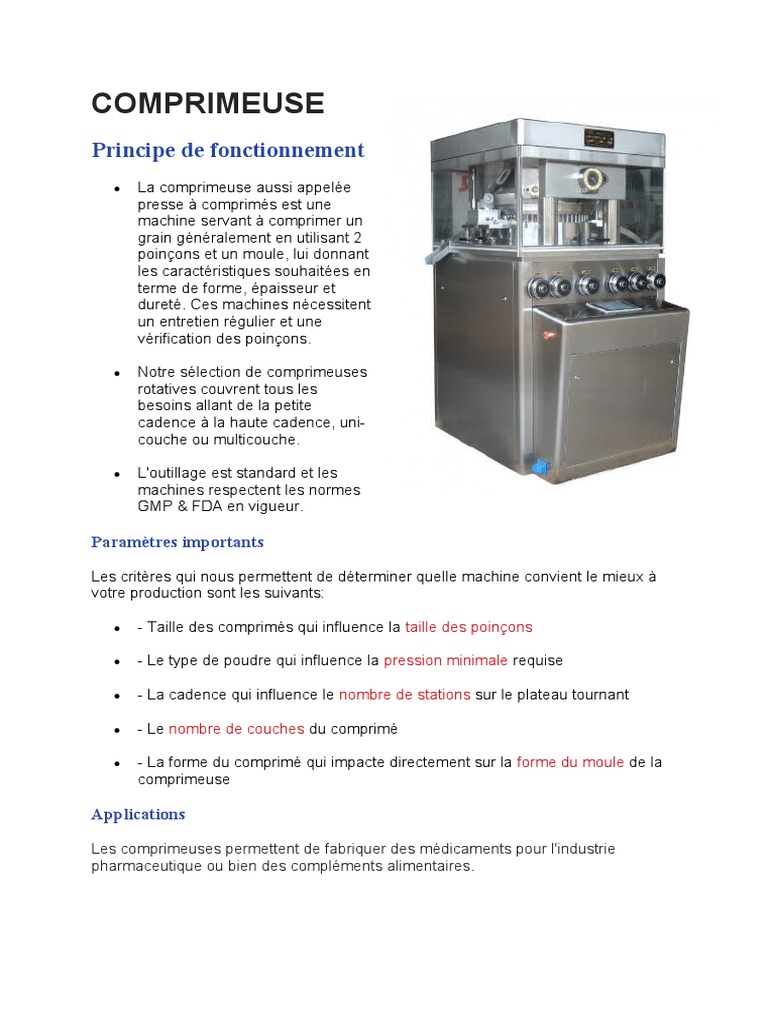 Comprimeuses pharmaceutiques rotatives | PDF