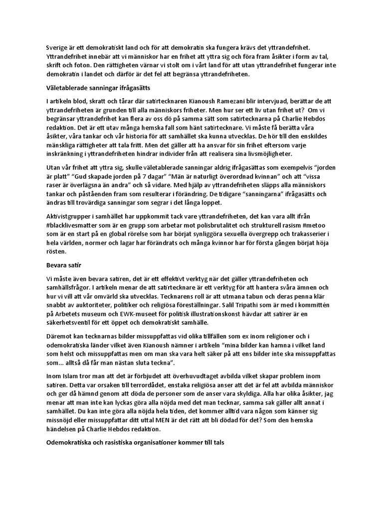 Det Är Fel Att Begränsa Yttrandefriheten PDF