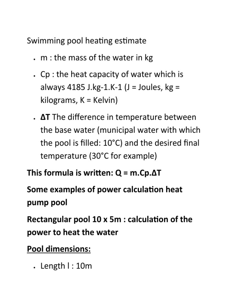 Swimming Pool Heating Calculations Guide | PDF | Heat | Water