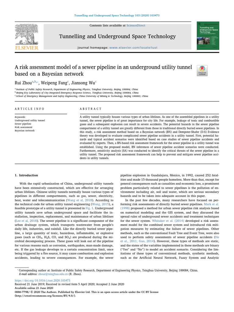 A Risk Assessment Model Of A Sewer Pipeline In An Underground Utility