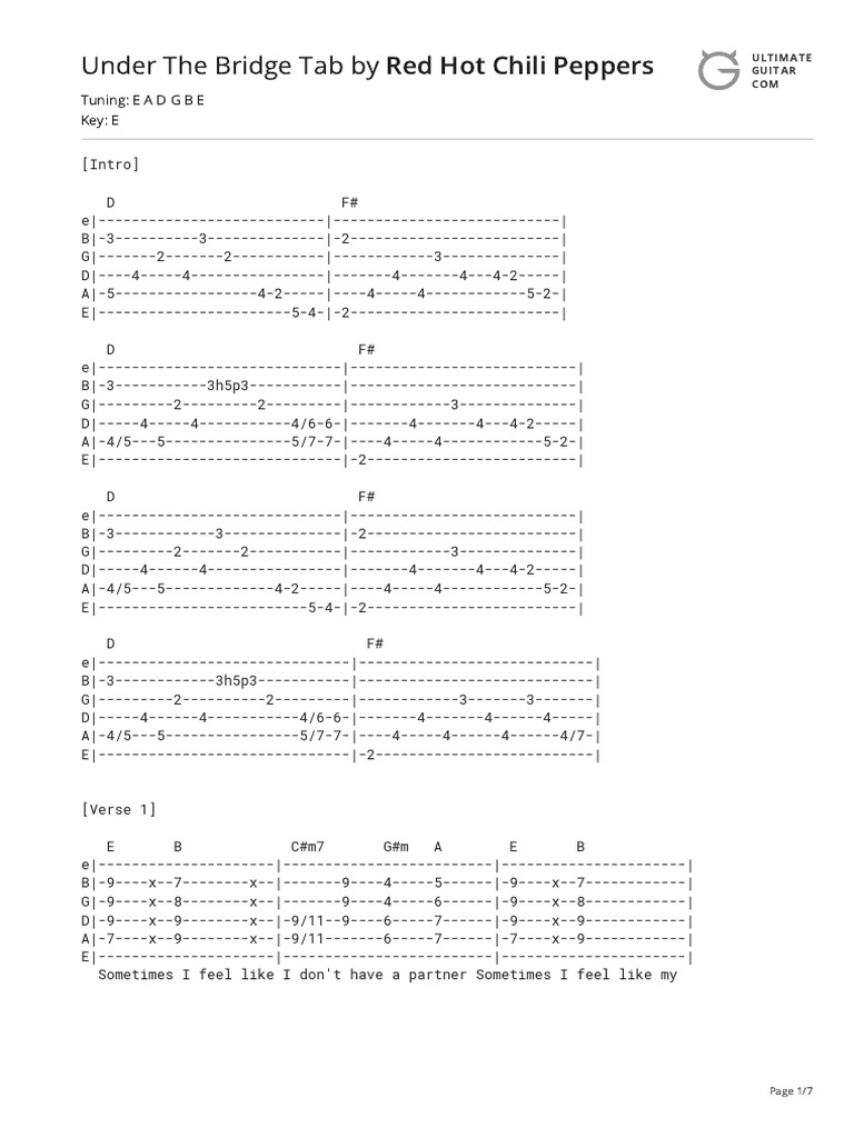 Under the bridge guitar tab pdf songs