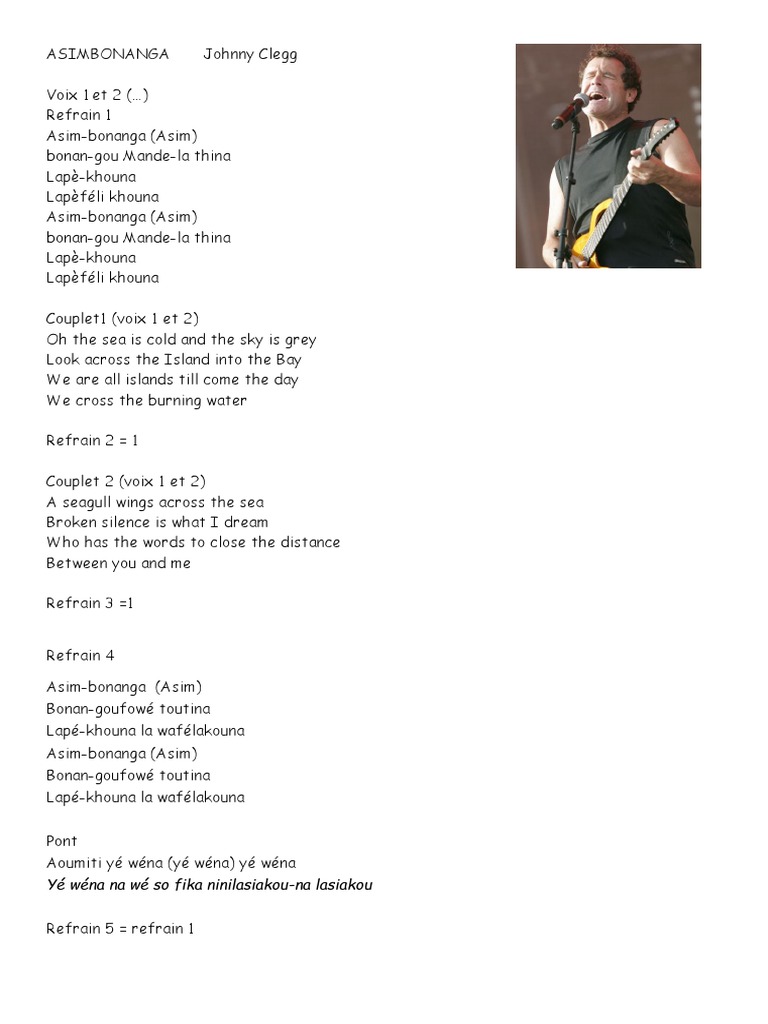 Asimbonanga: Johnny Clegg's Lyrics | PDF | Language Arts & Discipline ...
