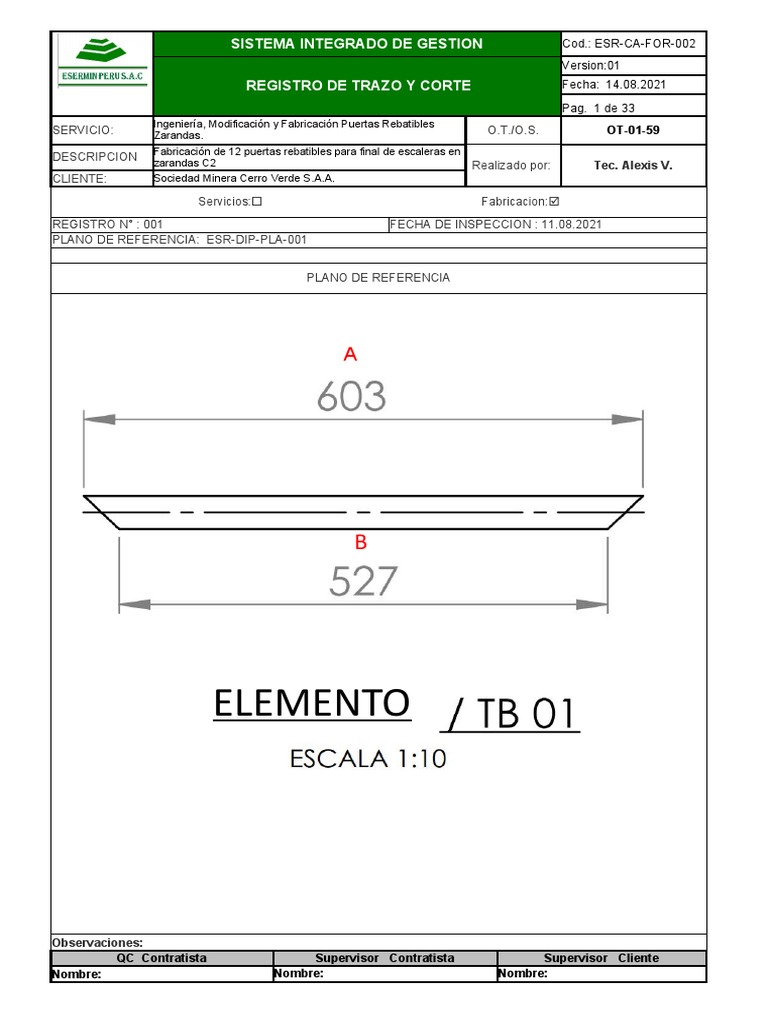 ESR-CA-For-002 Registro de Control de Trazo y Corte | PDF | Producción ...