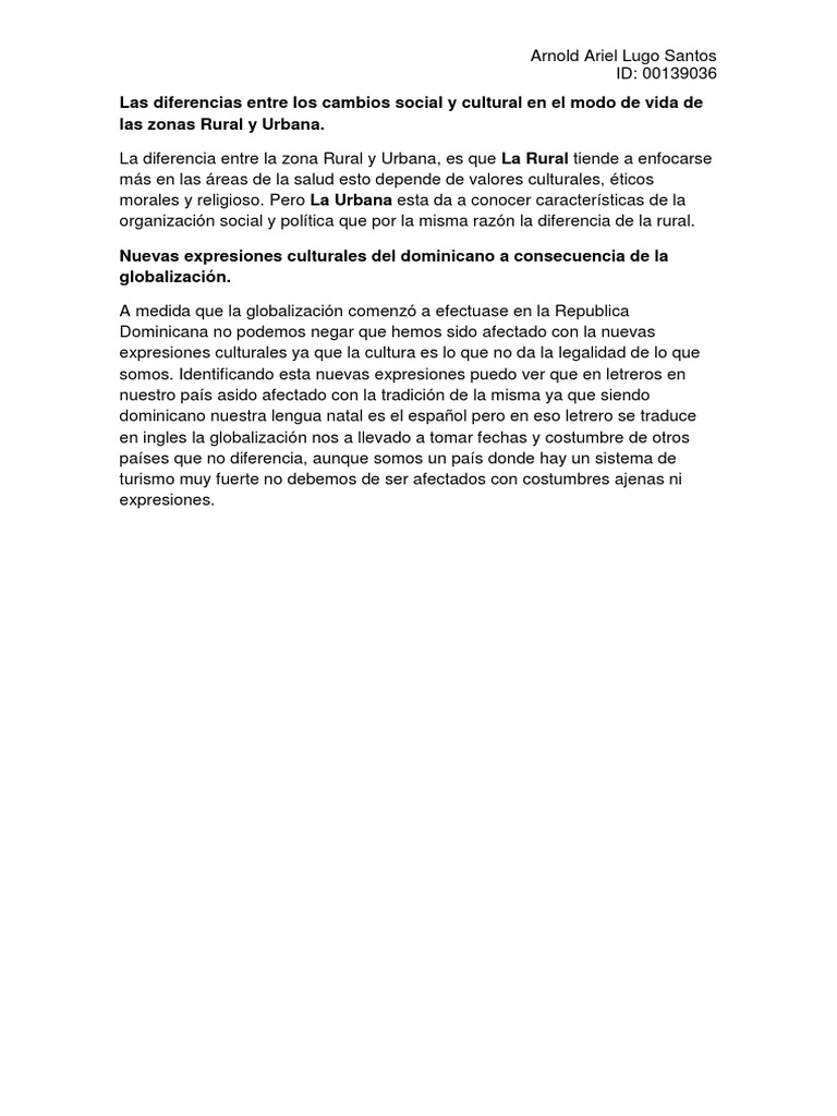 Cambios culturales en zonas rurales y urbanas | PDF