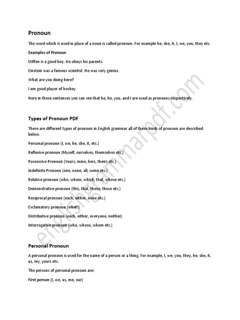 Types of Pronoun PDF | Download Free PDF | Pronoun | Linguistic Morphology