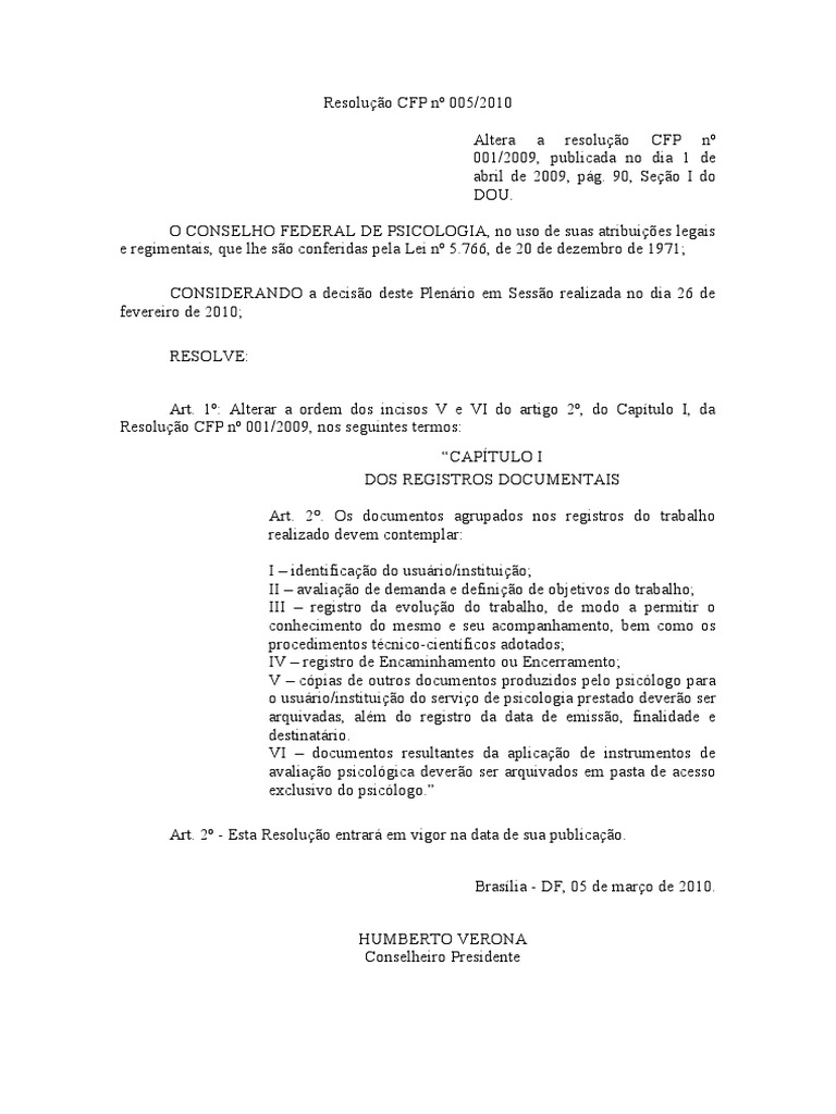 Resolucao2010 005. Altera A Resolução CFP Nº 001.2009 PDF