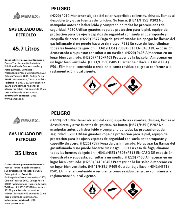 Etiqueta seguridad Gas LP. | PDF | Química | Materiales