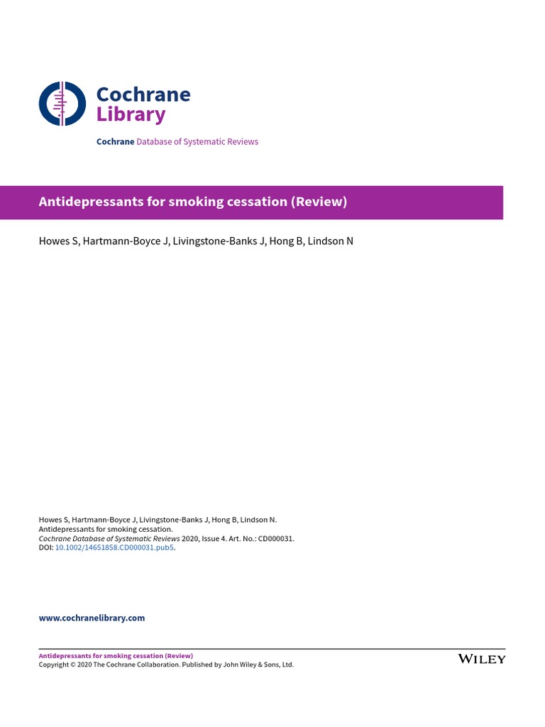 Antidepressants in Smoking Cessation Cochrane 2020 PDF Smoking