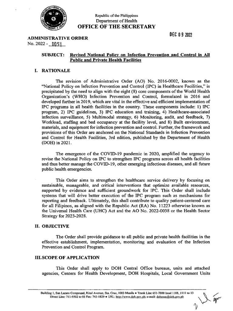 AO 2022 0051 Revised National Policy On Infection Prevention and