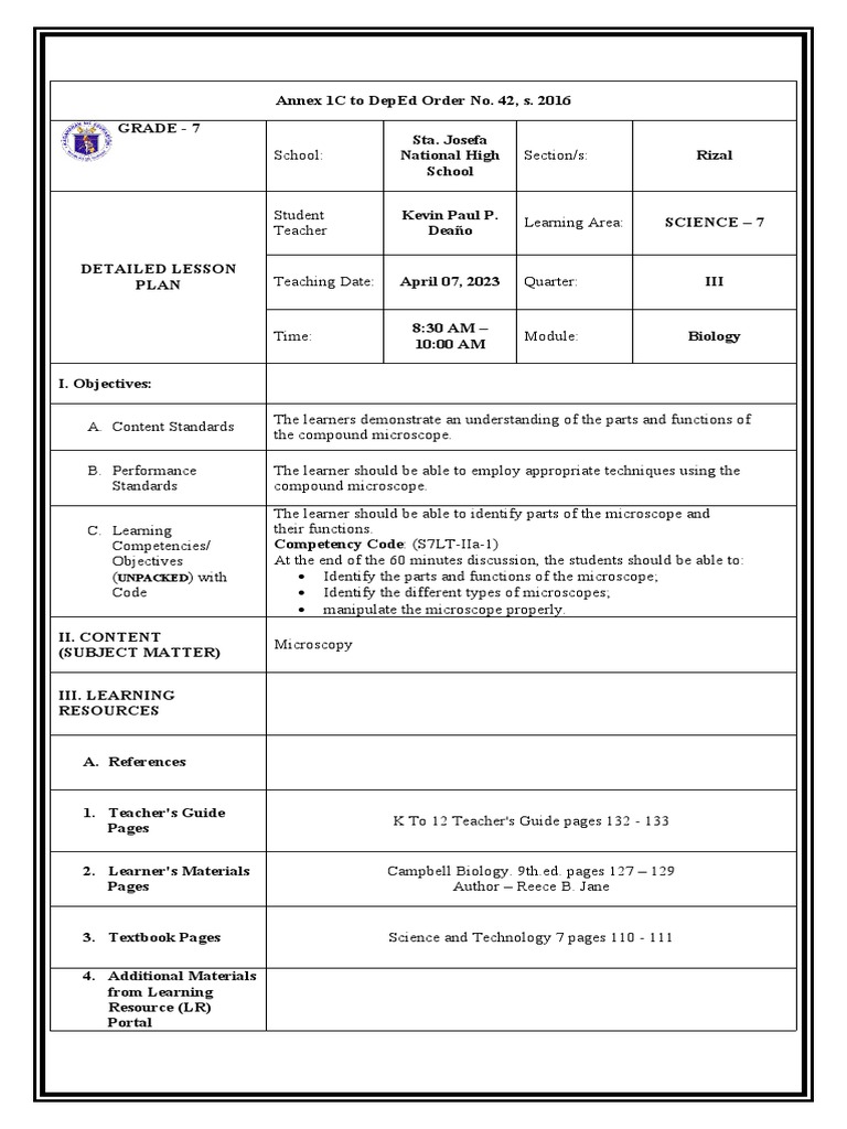 Grade 7 Microscope Lesson Plan | PDF | Optics | Glass Applications