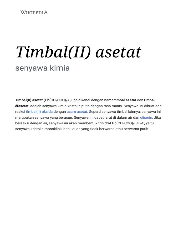 Timbal (II) Asetat Wikipedia Bahasa Indonesia, Ensiklopedia Bebas PDF