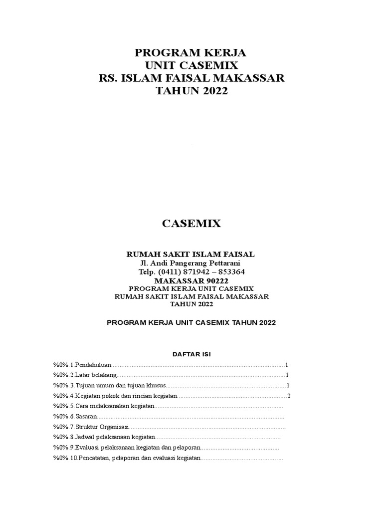 Program Kerja Unit Casemix 2022 | PDF
