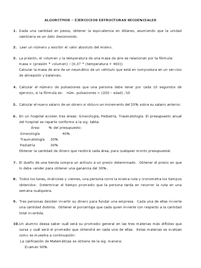 Ejercicios Algoritmos Descargar Gratis Pdf Prueba Evaluación
