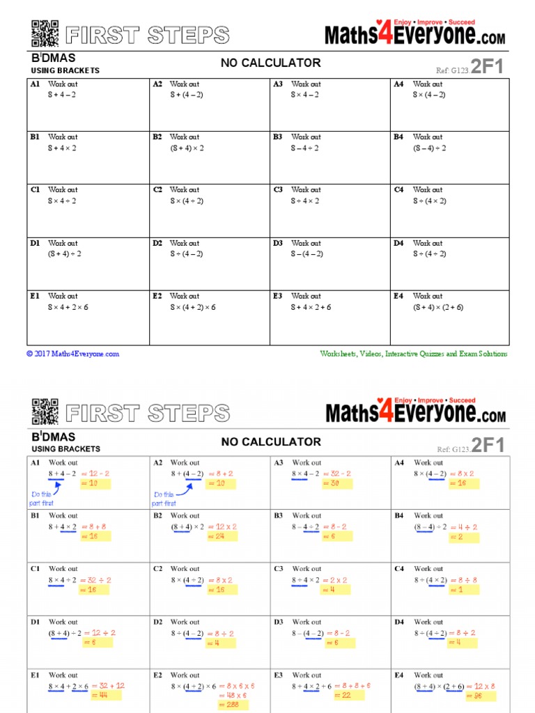 Bidmas First Steps Sheet 2 Pdf