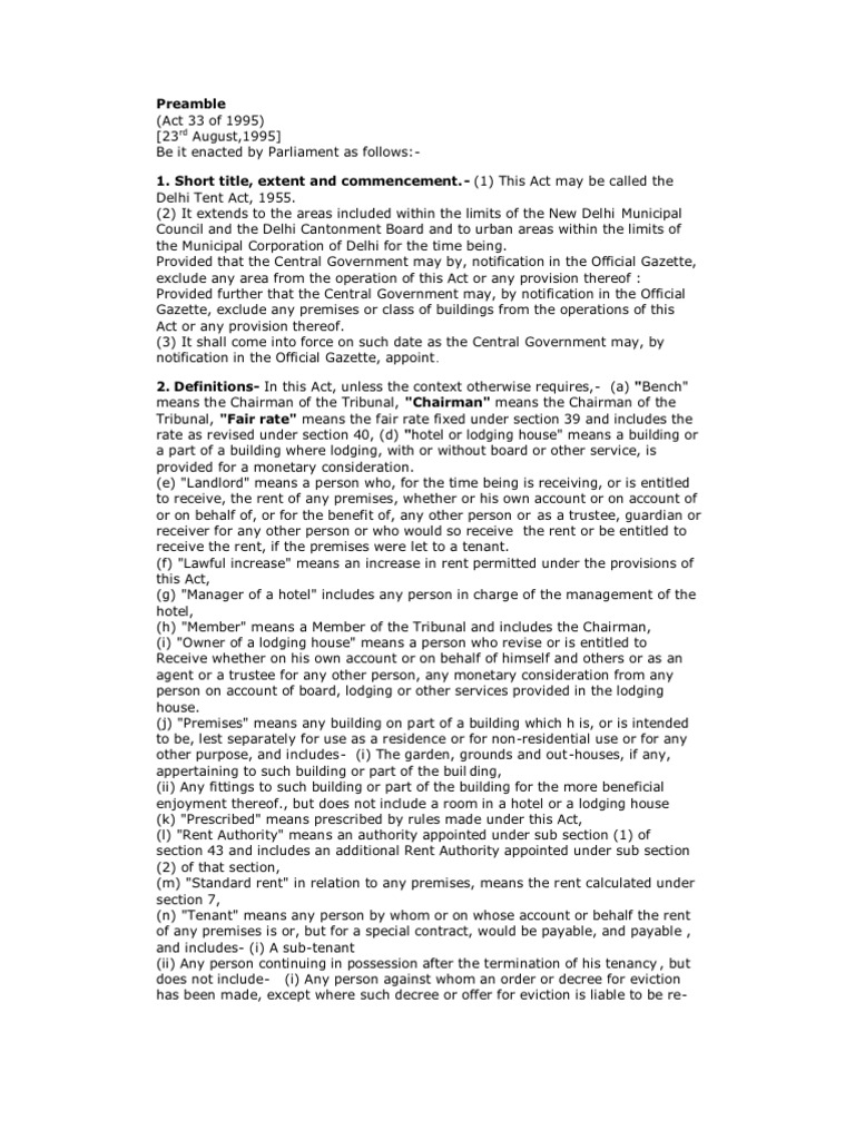 Delhi Rent Act PDF Leasehold Estate Eviction