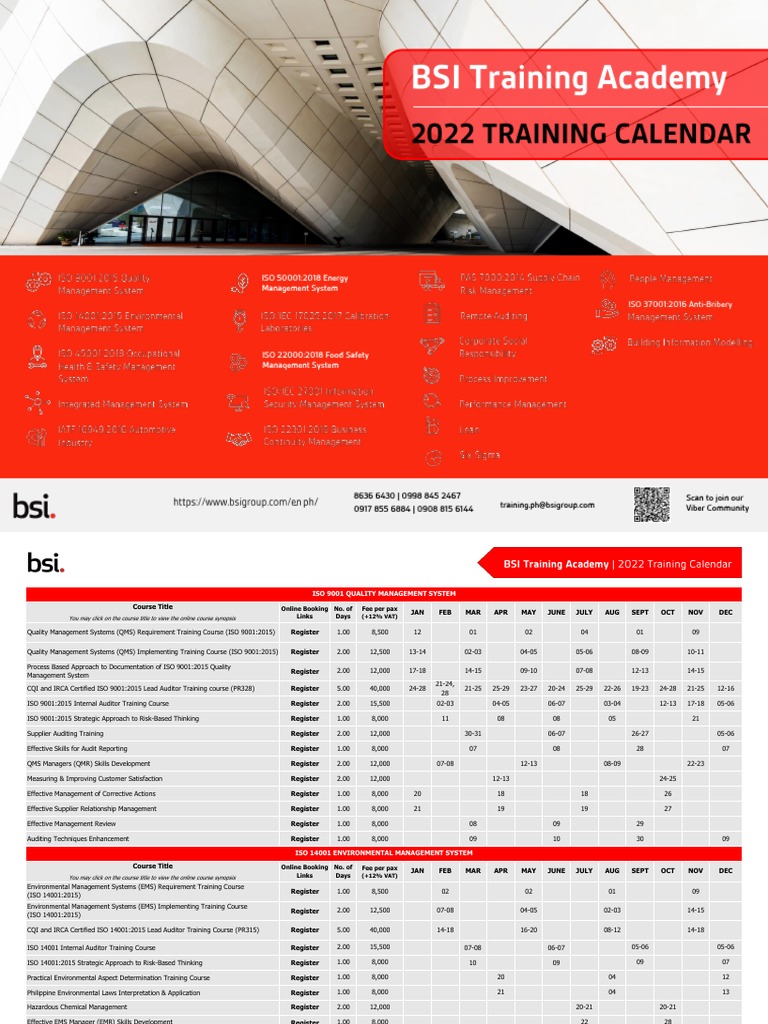 BSI Public Training Calendar 2022 PDF Iso 9000 Quality Management