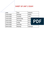 Date Sheet of Unit 2 Exam
