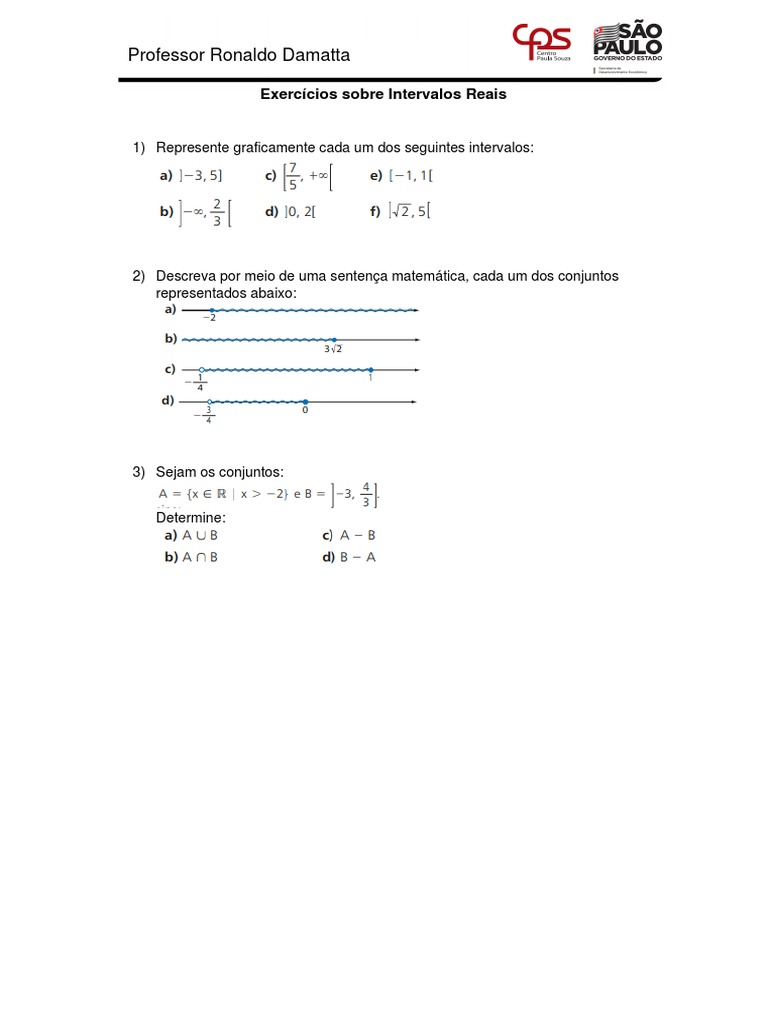 Exercícios Sobre Intervalos Reais Pdf