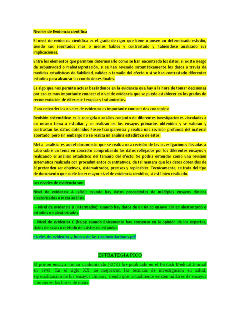 Niveles de Evidencia Científica en Medicina | PDF | Evidencia basada en ...