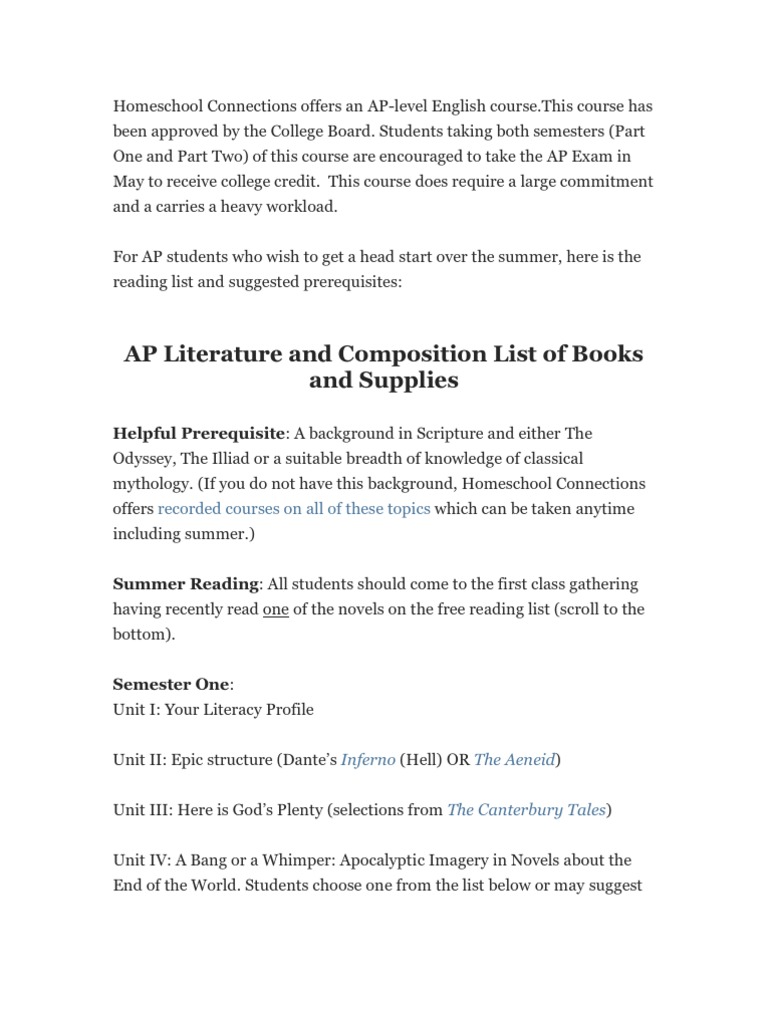 AP Literature Book List Overview | PDF