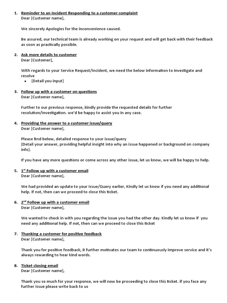 Templates For Responding To A Customer Complaint v1.1 | PDF | Customer ...