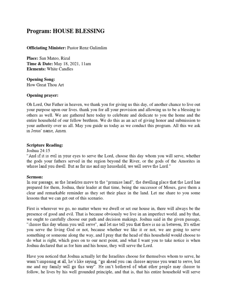 Program HOUSE BLESSING PDF Joshua Prayer