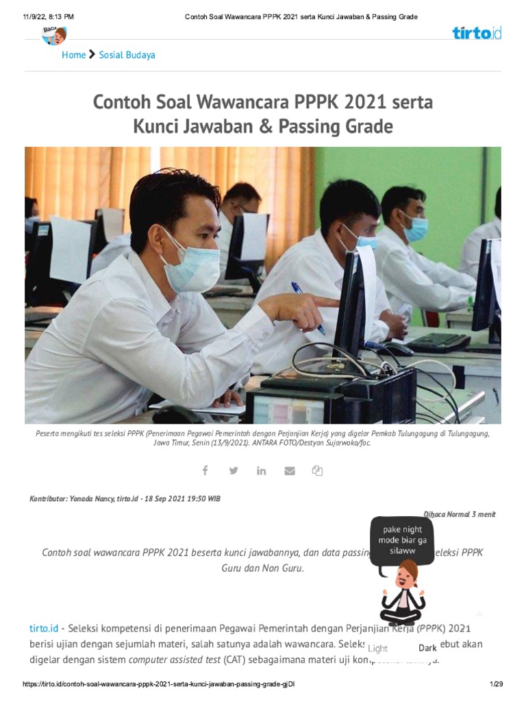 Contoh Soal Wawancara PPPK 2021 Serta Kunci Jawaban | PDF