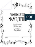 World's Best Recognition Certificate