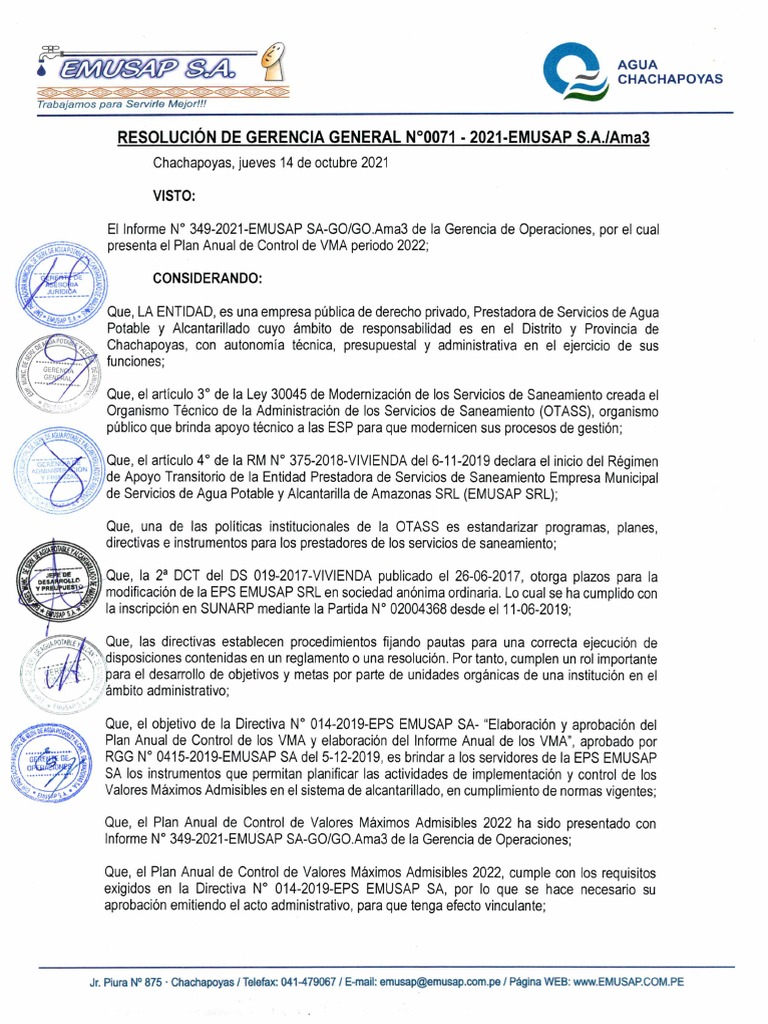 Plan Anual de Control de Vma 2022 | PDF