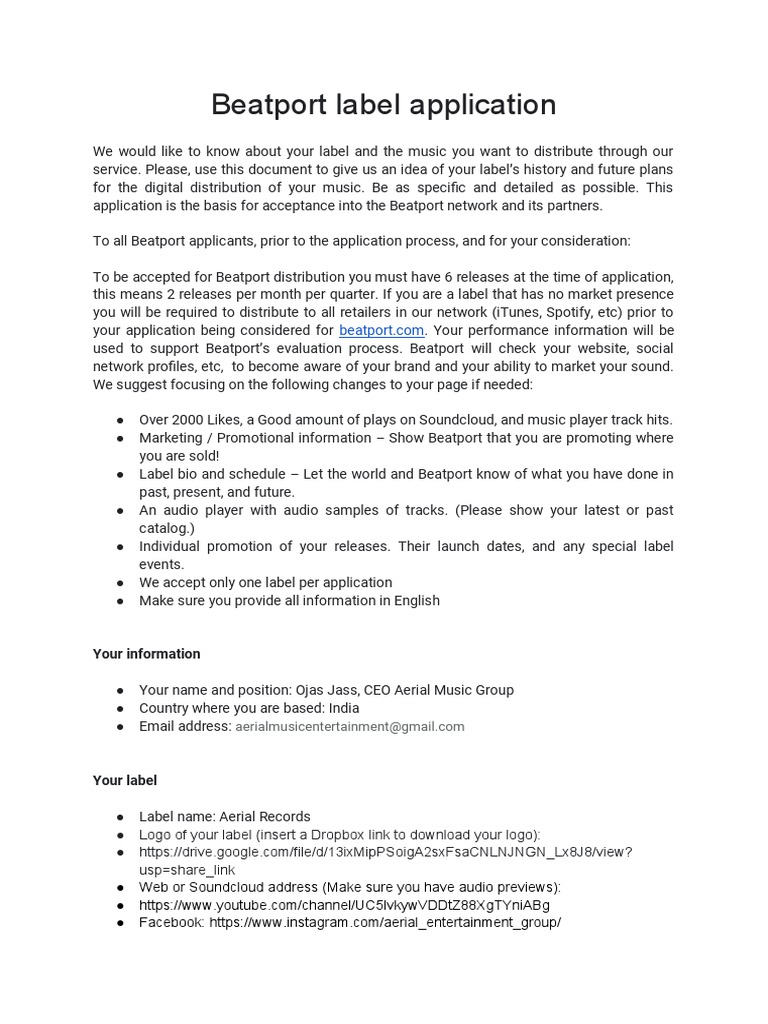 Beatport Label Application Guide | PDF | World Wide Web | Internet & Web