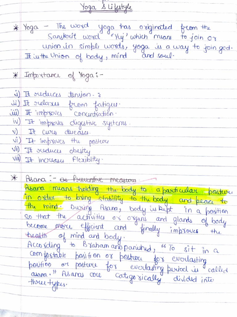 Class 12th Physical Education Chapter 3 Yoga and Lufestyle Notes PDF