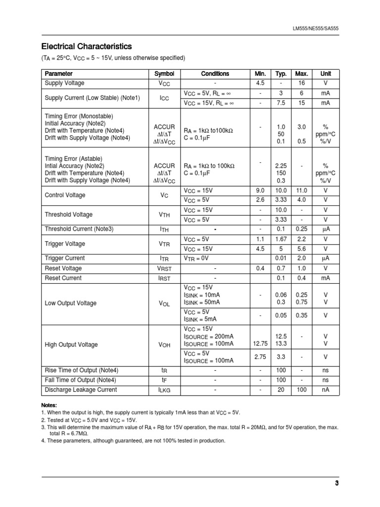 Electrical Characteristics and Application Information for the LM555 ...