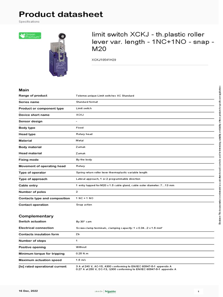 Limit Switches XC Standard - XCKJ10541H29 | PDF | Switch ...