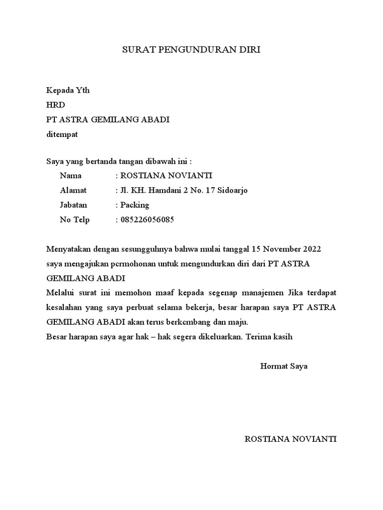 Surat Pengunduran Diri | PDF