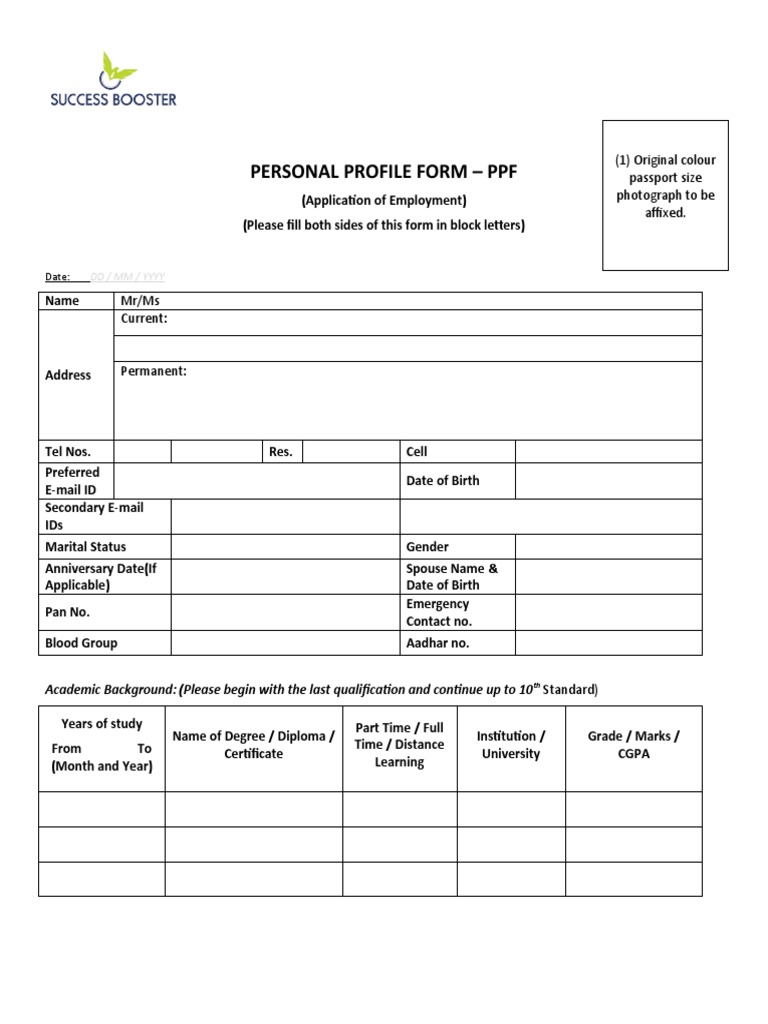 Personal Profile Form PDF Government Public Law
