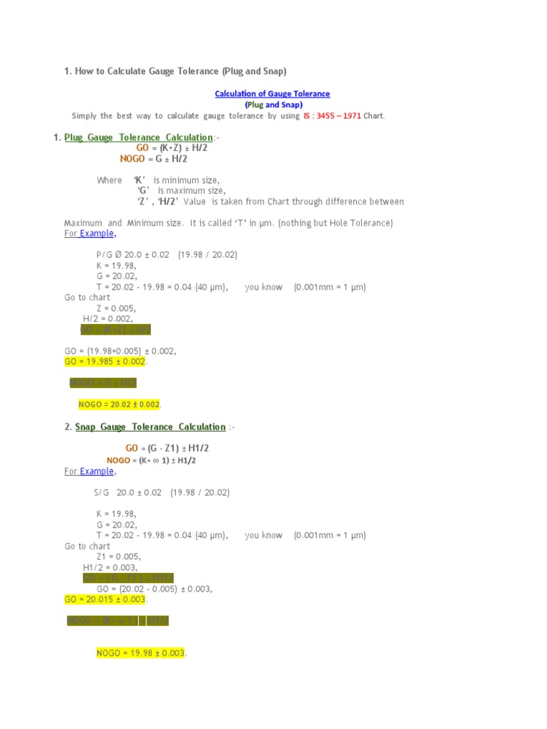 Gauge Tolerance Calculation Guide | PDF