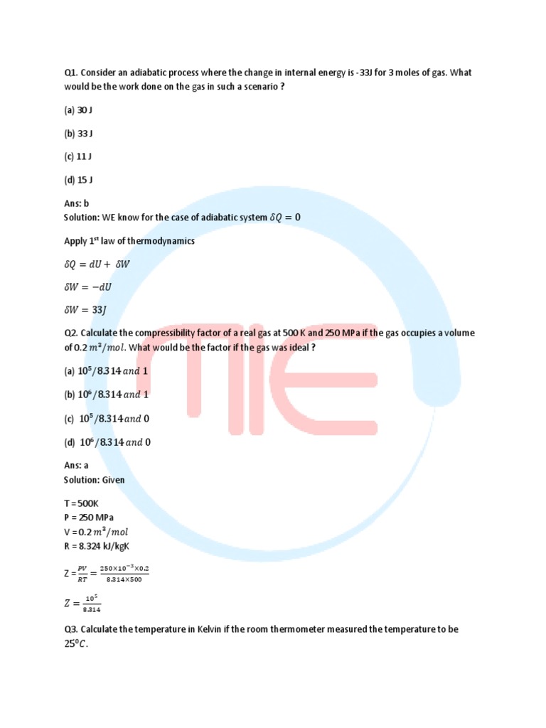 Thermal MCQ PDF Temperature Entropy