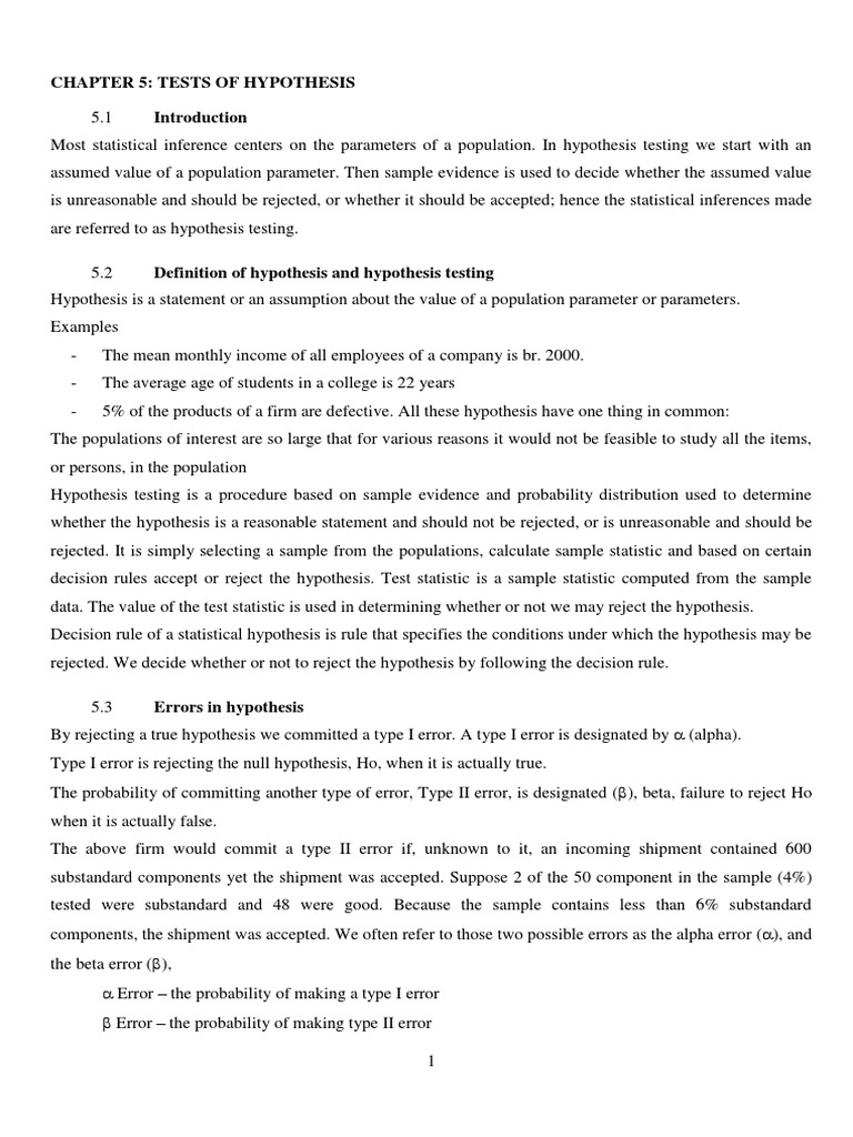 Chapter 5 Hypothesis Pdf Statistical Hypothesis Testing
