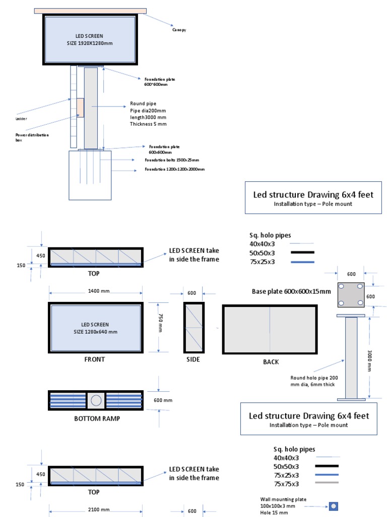 LED Structure Drawing for 6x4 Feet Screen | PDF | Manufactured Goods ...