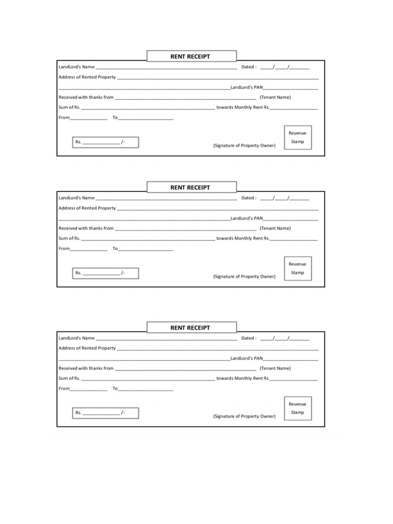 Rent Recipt Template PDF