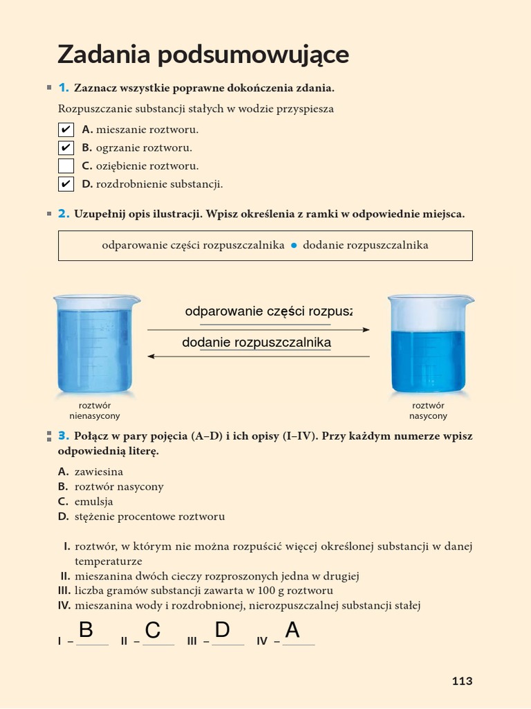 Woda I Roztwory Wodne Test Odpowiedzi Chemia - Woda I Roztwory Wodne Powtórzenie | PDF