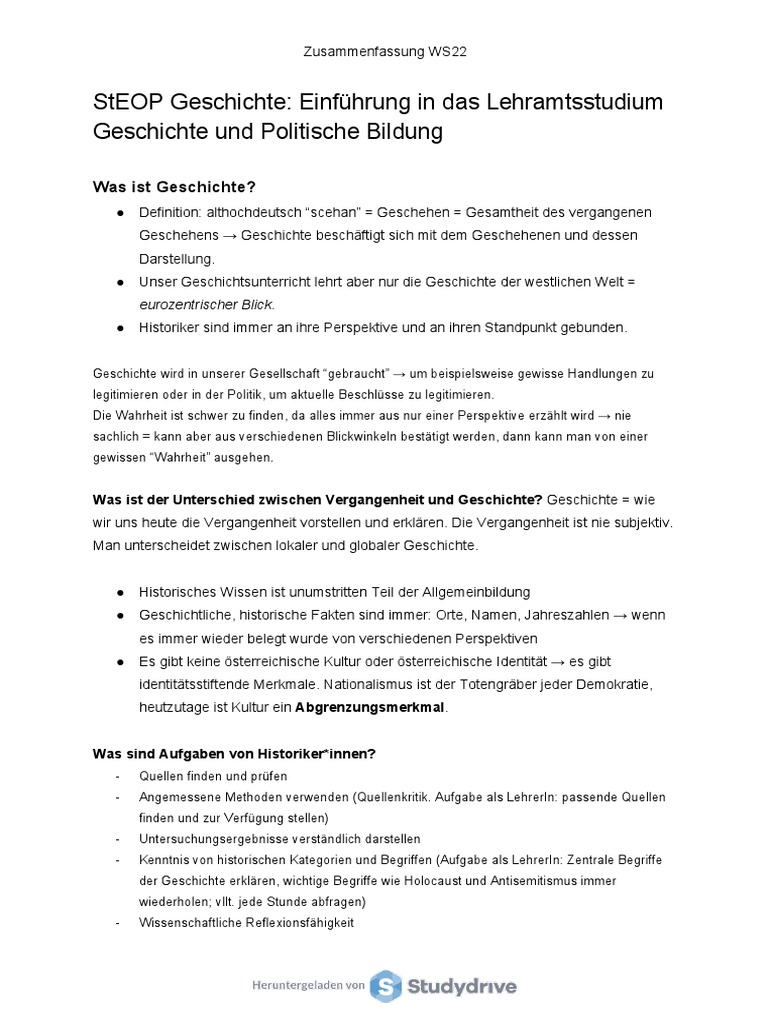 StEOP Geschichte Zusammenfassung | PDF