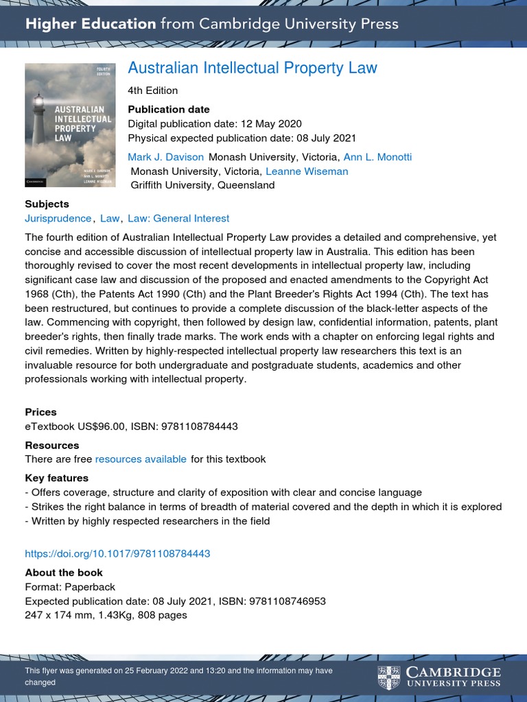 View of Australian Intellectual Property Law Overview | PDF | Patent | Copyright